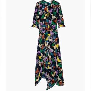 RARE Zadig & Voltaire Ranage Horse Print Silk Crêpe de Chine Maxi Dress sz 4/6